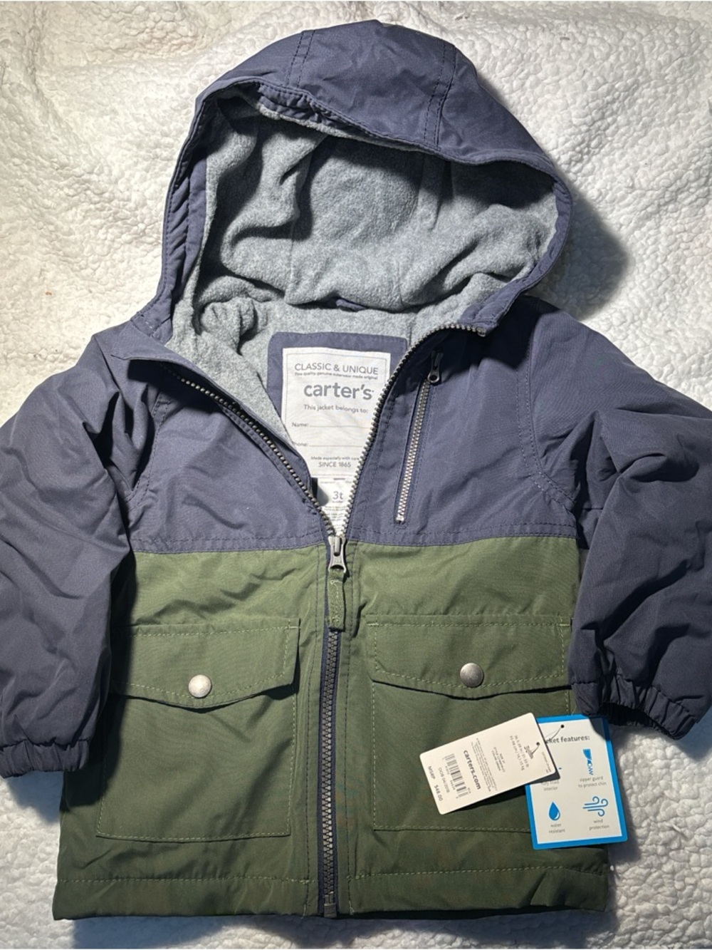 Carter's Two-Tone Hooded Toddler Jacket in Navy and Olive